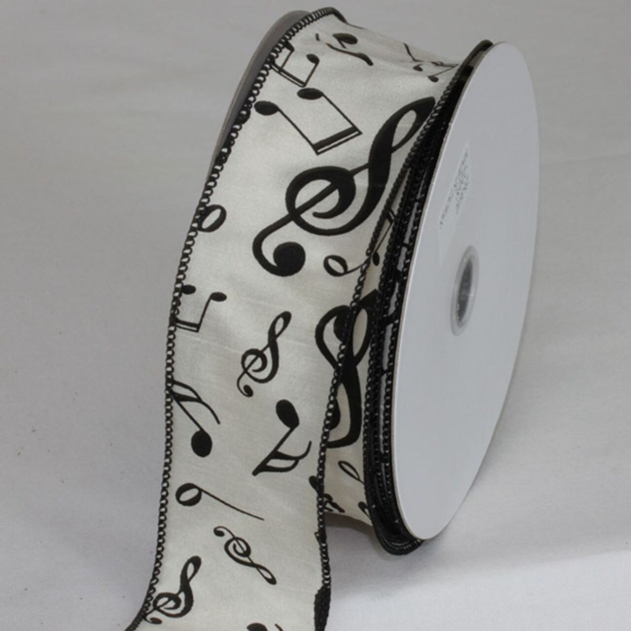 The Ribbon People Ivory and Black Music Notes Metallic Wired Craft Ribbon 2" x 20 Yards